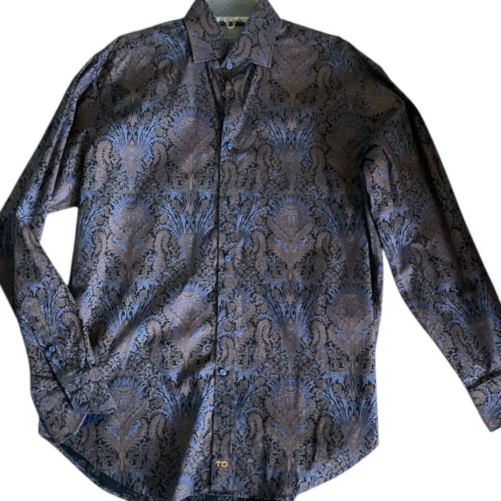 Perfect Thomas Dean Deep Lilac & Khaki Men’s Dress Shirt Size Large EUC